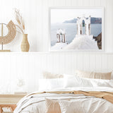 Shop Two White Churches II Photo Art Print-Blue, Coastal, Greece, Landscape, Photography, View All, White-framed poster wall decor artwork
