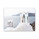Shop Two White Churches II Photo Canvas Art Print-Blue, Coastal, Greece, Landscape, Photography, Photography Canvas Prints, View All, White-framed wall decor artwork