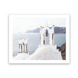 Shop Two White Churches II Photo Art Print-Blue, Coastal, Greece, Landscape, Photography, View All, White-framed poster wall decor artwork