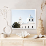 Shop Santorini Church Bells Photo Art Print-Blue, Coastal, Greece, Landscape, Photography, View All, White-framed poster wall decor artwork