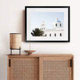 Shop Santorini Church Bells Photo Art Print-Blue, Coastal, Greece, Landscape, Photography, View All, White-framed poster wall decor artwork