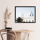 Shop Santorini Church Bells Photo Art Print-Blue, Coastal, Greece, Landscape, Photography, View All, White-framed poster wall decor artwork