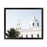 Shop Santorini Church Bells Photo Art Print-Blue, Coastal, Greece, Landscape, Photography, View All, White-framed poster wall decor artwork