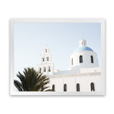 Shop Santorini Church Bells Photo Art Print-Blue, Coastal, Greece, Landscape, Photography, View All, White-framed poster wall decor artwork
