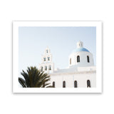 Shop Santorini Church Bells Photo Art Print-Blue, Coastal, Greece, Landscape, Photography, View All, White-framed poster wall decor artwork