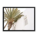 Shop Mykonos Palm Villa I Photo Canvas Art Print-Coastal, Greece, Green, Landscape, Moroccan Days, Neutrals, Photography, Photography Canvas Prints, Tropical, View All, White-framed wall decor artwork