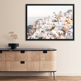 Shop Santorini View Point Photo Canvas Art Print-Coastal, Greece, Landscape, Photography, Photography Canvas Prints, View All, White, Yellow-framed wall decor artwork