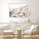 Shop Santorini View Point Photo Canvas Art Print-Coastal, Greece, Landscape, Photography, Photography Canvas Prints, View All, White, Yellow-framed wall decor artwork
