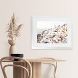 Shop Santorini View Point Photo Art Print-Coastal, Greece, Landscape, Photography, View All, White, Yellow-framed poster wall decor artwork