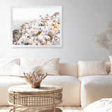 Shop Santorini View Point Photo Art Print-Coastal, Greece, Landscape, Photography, View All, White, Yellow-framed poster wall decor artwork