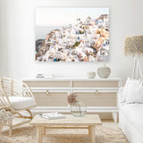 Shop Santorini View Point Photo Canvas Art Print-Coastal, Greece, Landscape, Photography, Photography Canvas Prints, View All, White, Yellow-framed wall decor artwork