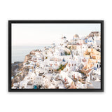 Shop Santorini View Point Photo Canvas Art Print-Coastal, Greece, Landscape, Photography, Photography Canvas Prints, View All, White, Yellow-framed wall decor artwork