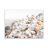 Shop Santorini View Point Photo Canvas Art Print-Coastal, Greece, Landscape, Photography, Photography Canvas Prints, View All, White, Yellow-framed wall decor artwork