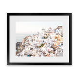 Shop Santorini View Point Photo Art Print-Coastal, Greece, Landscape, Photography, View All, White, Yellow-framed poster wall decor artwork