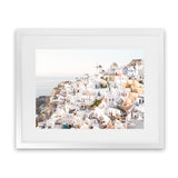 Shop Santorini View Point Photo Art Print-Coastal, Greece, Landscape, Photography, View All, White, Yellow-framed poster wall decor artwork