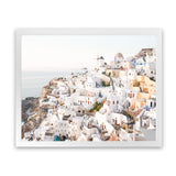 Shop Santorini View Point Photo Art Print-Coastal, Greece, Landscape, Photography, View All, White, Yellow-framed poster wall decor artwork