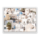 Shop Santorini Architecture Photo Canvas Art Print-Greece, Landscape, Neutrals, Photography, Photography Canvas Prints, View All, White-framed wall decor artwork