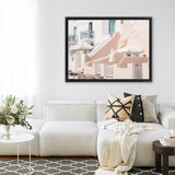 Shop Oia Rose Pink Villa I Photo Canvas Art Print-Greece, Landscape, Neutrals, Photography, Photography Canvas Prints, Pink, View All-framed wall decor artwork