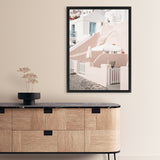 Shop Oia Rose Pink Villa II Photo Canvas Art Print-Greece, Photography, Photography Canvas Prints, Pink, Portrait, View All-framed wall decor artwork