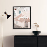 Shop Oia Rose Pink Villa II Photo Art Print-Greece, Photography, Pink, Portrait, View All-framed poster wall decor artwork