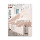Shop Oia Rose Pink Villa II Photo Canvas Art Print-Greece, Photography, Photography Canvas Prints, Pink, Portrait, View All-framed wall decor artwork