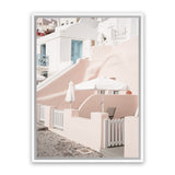 Shop Oia Rose Pink Villa II Photo Canvas Art Print-Greece, Photography, Photography Canvas Prints, Pink, Portrait, View All-framed wall decor artwork
