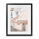 Shop Oia Rose Pink Villa II Photo Art Print-Greece, Photography, Pink, Portrait, View All-framed poster wall decor artwork