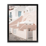 Shop Oia Rose Pink Villa II Photo Art Print-Greece, Photography, Pink, Portrait, View All-framed poster wall decor artwork
