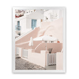 Shop Oia Rose Pink Villa II Photo Art Print-Greece, Photography, Pink, Portrait, View All-framed poster wall decor artwork