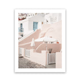 Shop Oia Rose Pink Villa II Photo Art Print-Greece, Photography, Pink, Portrait, View All-framed poster wall decor artwork