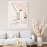 Shop Oia Pink Villa III Photo Canvas Art Print-Greece, Photography, Photography Canvas Prints, Pink, Portrait, View All-framed wall decor artwork
