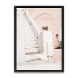 Shop Oia Pink Villa III Photo Canvas Art Print-Greece, Photography, Photography Canvas Prints, Pink, Portrait, View All-framed wall decor artwork