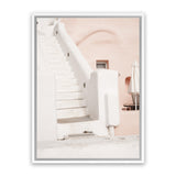 Shop Oia Pink Villa III Photo Canvas Art Print-Greece, Photography, Photography Canvas Prints, Pink, Portrait, View All-framed wall decor artwork