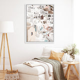 Shop Oia Panorama I Photo Canvas Art Print-Greece, Neutrals, Photography, Photography Canvas Prints, Portrait, View All, White-framed wall decor artwork