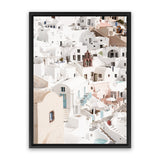 Shop Oia Panorama I Photo Canvas Art Print-Greece, Neutrals, Photography, Photography Canvas Prints, Portrait, View All, White-framed wall decor artwork