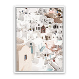 Shop Oia Panorama I Photo Canvas Art Print-Greece, Neutrals, Photography, Photography Canvas Prints, Portrait, View All, White-framed wall decor artwork
