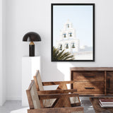 Shop Santorini Church Bells II Photo Canvas Art Print-Greece, Green, Photography, Photography Canvas Prints, Portrait, View All, White-framed wall decor artwork