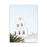 Shop Santorini Church Bells II Photo Canvas Art Print-Greece, Green, Photography, Photography Canvas Prints, Portrait, View All, White-framed wall decor artwork