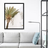 Shop Mykonos Palm Villa II Photo Canvas Art Print-Coastal, Greece, Green, Photography, Photography Canvas Prints, Portrait, View All, White-framed wall decor artwork