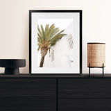 Shop Mykonos Palm Villa II Photo Art Print-Coastal, Greece, Green, Photography, Portrait, View All, White-framed poster wall decor artwork