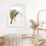 Shop Mykonos Palm Villa II Photo Art Print-Coastal, Greece, Green, Photography, Portrait, View All, White-framed poster wall decor artwork
