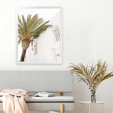 Shop Mykonos Palm Villa II Photo Art Print-Coastal, Greece, Green, Photography, Portrait, View All, White-framed poster wall decor artwork
