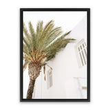 Shop Mykonos Palm Villa II Photo Canvas Art Print-Coastal, Greece, Green, Photography, Photography Canvas Prints, Portrait, View All, White-framed wall decor artwork