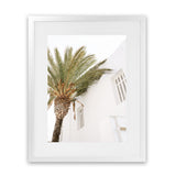 Shop Mykonos Palm Villa II Photo Art Print-Coastal, Greece, Green, Photography, Portrait, View All, White-framed poster wall decor artwork