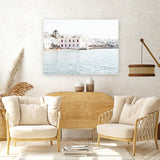Shop Mykonos Town I Photo Canvas Art Print-Coastal, Greece, Horizontal, Landscape, Photography, Photography Canvas Prints, Rectangle, View All, White-framed wall decor artwork