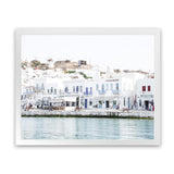 Shop Mykonos Town II Photo Art Print-Blue, Coastal, Greece, Horizontal, Landscape, Photography, Rectangle, View All, White-framed poster wall decor artwork