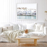 Shop Mykonos Town II Photo Art Print-Blue, Coastal, Greece, Horizontal, Landscape, Photography, Rectangle, View All, White-framed poster wall decor artwork