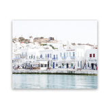 Shop Mykonos Town II Photo Art Print-Blue, Coastal, Greece, Horizontal, Landscape, Photography, Rectangle, View All, White-framed poster wall decor artwork