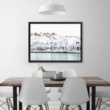 Shop Mykonos Town II Photo Canvas Art Print-Blue, Coastal, Greece, Horizontal, Landscape, Photography, Photography Canvas Prints, Rectangle, View All, White-framed wall decor artwork
