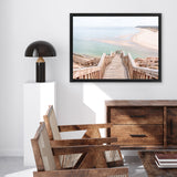 Shop Ocean Stairs Photo Canvas Art Print-Coastal, Horizontal, Landscape, Neutrals, Photography, Photography Canvas Prints, Rectangle, View All-framed wall decor artwork